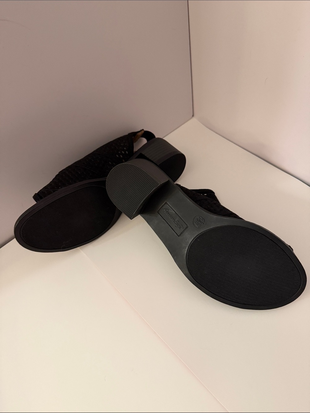 American Eagle Outfitters Black Mesh Peep-Toe Block Heel Mules - Picture 2 of 4